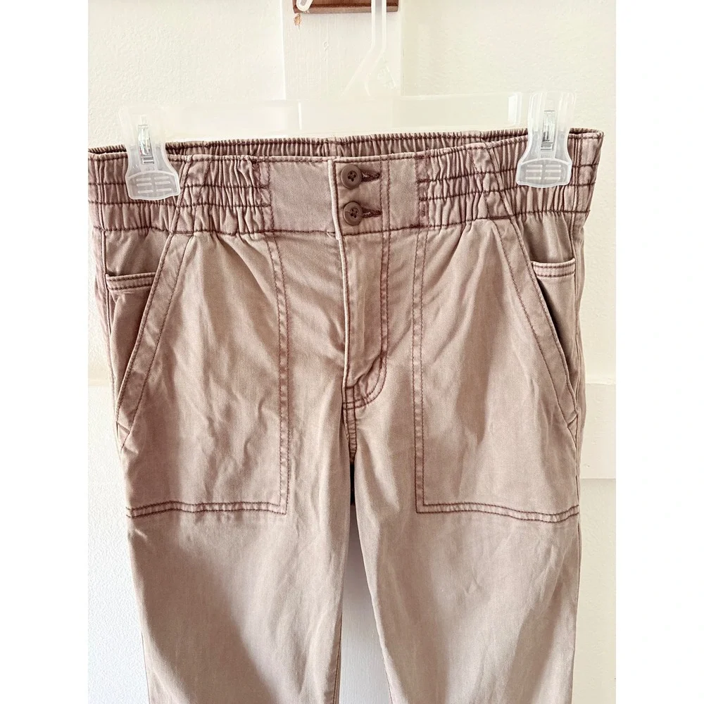 American Eagle Women Mushroom Brown Stretch Joggers Size 4 Smocked Waist - Picture 3 of 8